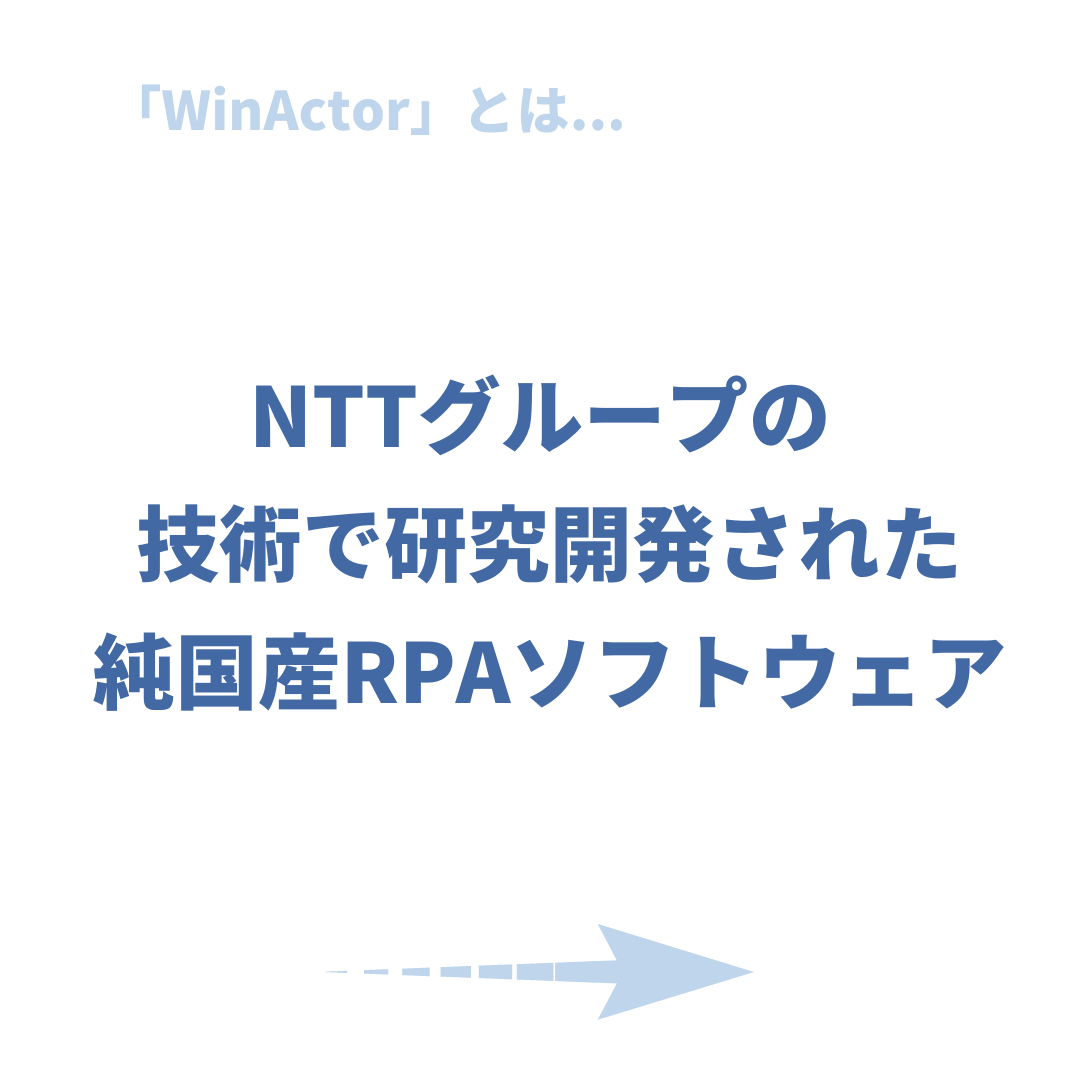 「WinActor」とは...
NTTグループの技術で研究開発された純国産RPAソフトウェア